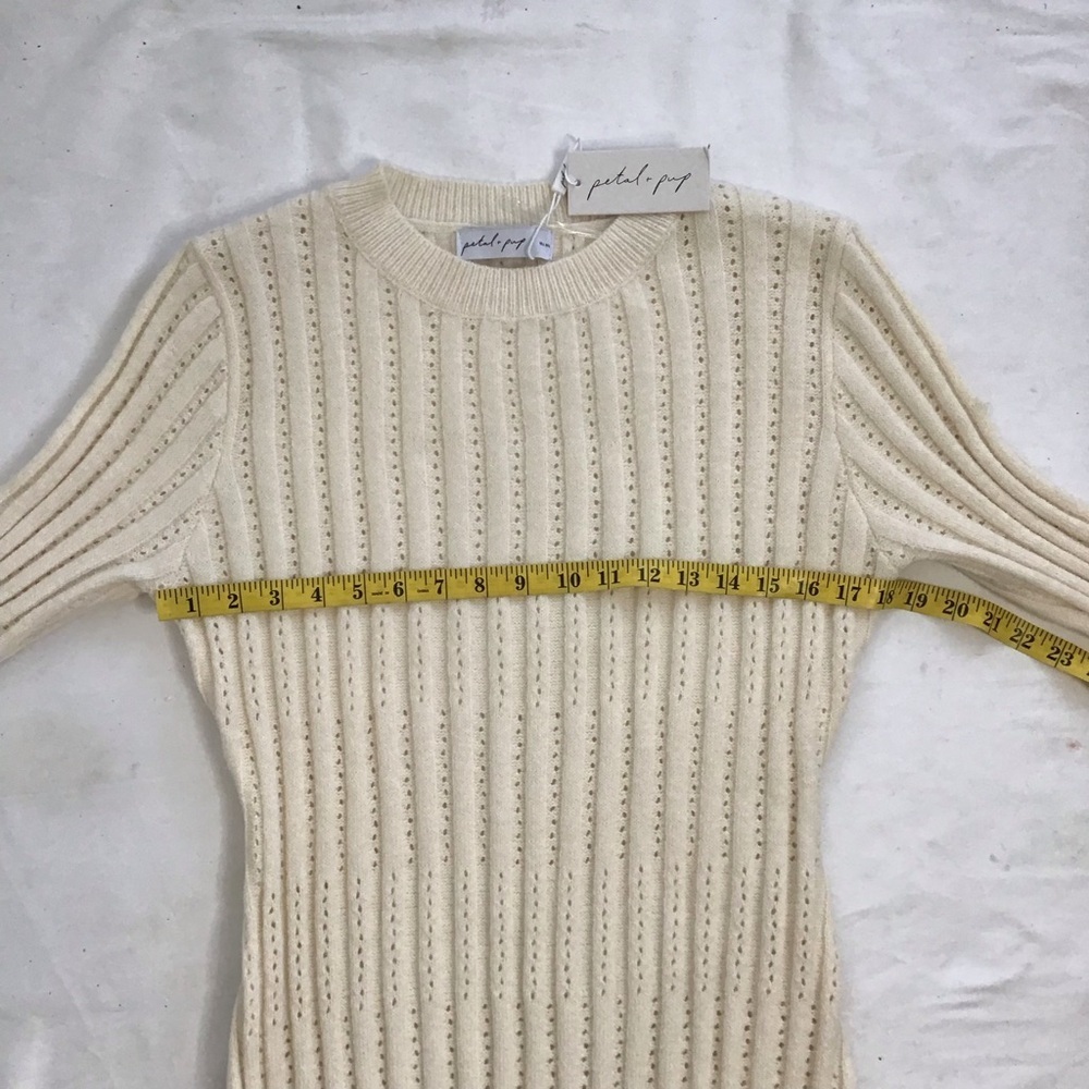 NWT- Petal & Pup Women Elegant Warm Ivory Ribbed Knit Crochet Sweater Dress L - Picture 8 of 12